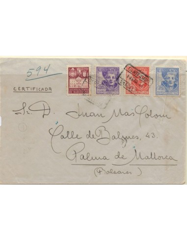 FA5169. 1943, correo certificado de Barcelona a Palma de Mallorca