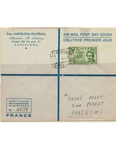 FA5174. 1945, Correo certificado de Barcelona a Paris (Francia)