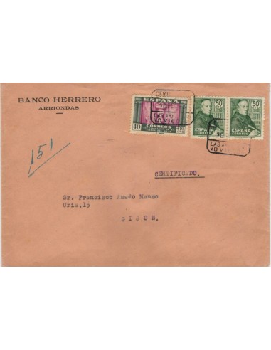 FA5179. 1947, Correo certificado de Arriondas a Gijon