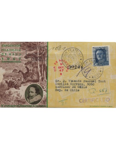FA5183. 1947, Correo certificado de Reus a Santiago de Chile (Chile)