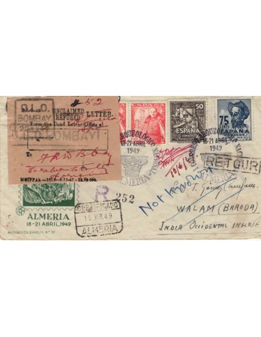 FA5224. 1949, Correo certificado de Almeria a Walam (India)