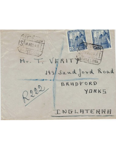 FA5225. 1948, Correo certificado de Barcelona a York (Inglaterra)