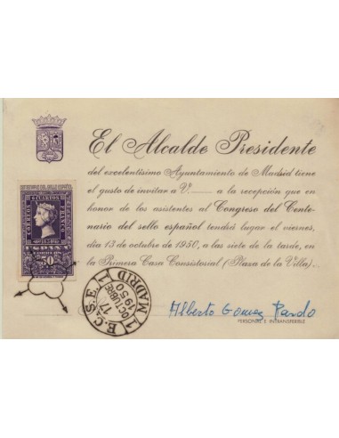 FA5258. 1950, Invitación al acto de presentación del Centenario del sello español