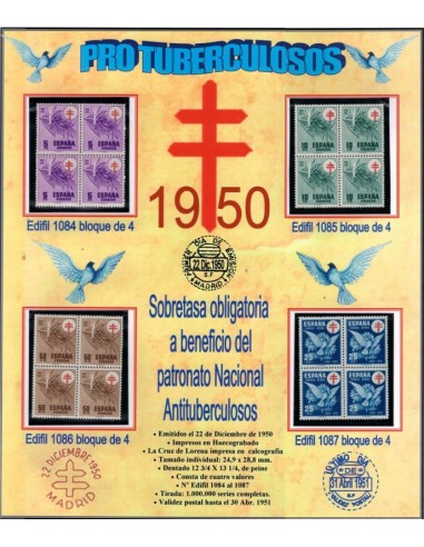 FA5263. 1950, Pro tuberculosos, Cruz de Lorena en rojo, Serie completa en bloque de 4 NUEVO