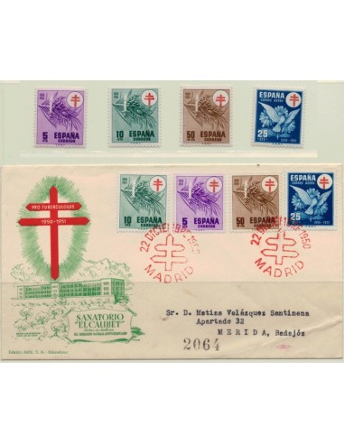 FA5264. 1950, Pro tuberculosos, Cruz de Lorena en rojo, Serie completa y sobre primer dia NUEVO
