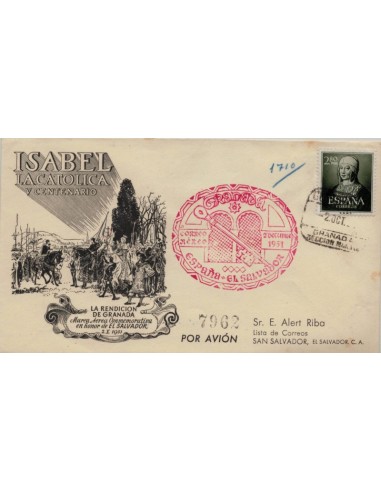 FA5271. 1951, correo certificado de Granada a El Salvador