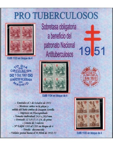 FA5278. 1951, Pro Tuberculosos, emision completa en Bloque de 4 NUEVO