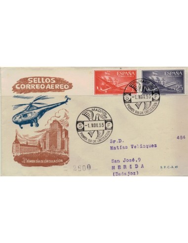 FA5320. 1955, Correspondencia de Madrid a Merida, sobre primer dia
