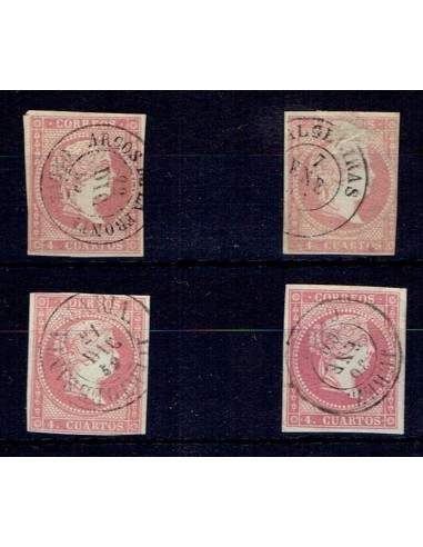FA5335. Emision de 1855-59. Conjunto de 4 fechadores de la provincia de Cadiz