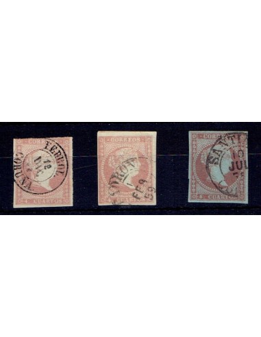 FA5340. Emision de 1855-59. Conjunto de 3 fechadores de la provincia de Coruña