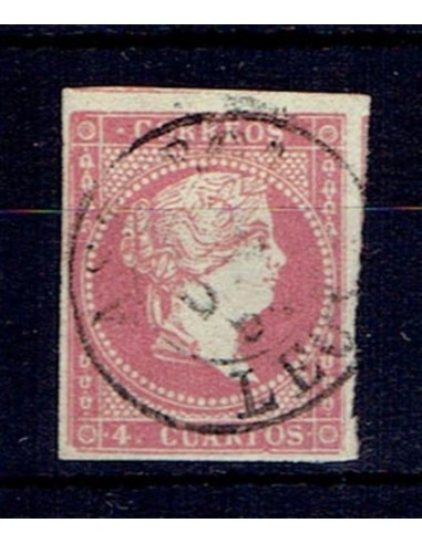 FA5349. Emision de 1855-59. 4 cuartos rojo cancelado con fechador de Astorga