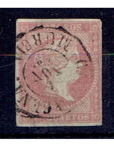 FA5356. Emision de 1855-59. 4 cuartos rojo cancelado con fechador de Cartagena