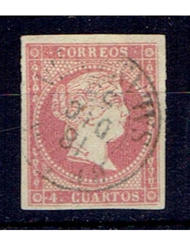 FA5360. Emision de 1855-59. 4 cuartos rojo cancelado con fechador de Bejar