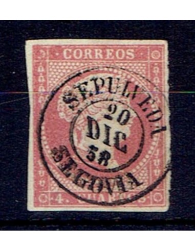 FA5362. Emision de 1855-59. 4 cuartos rojo cancelado con fechador de Sepulveda
