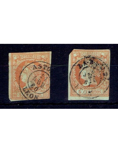 FA5396. Emision de 1860. Conjunto de 2 valores de 4 cuartos con fechadores de la provincia de Leon