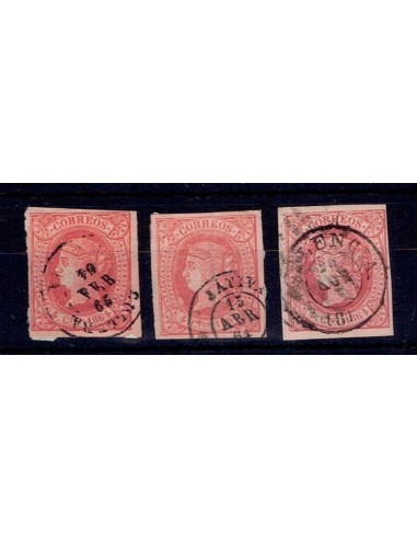 FA5522. Emision de 1 de enero de 1864. Conjunto de 3 valores de 4 cuartos con fechadores de la provincia de Valencia