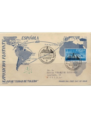 FA5554. 1956, Exposición flotante en el buque Ciudad de Toledo, sobre primer día Madrid a Merida