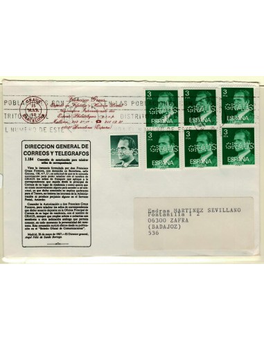 FA5867. 1975, Reinado de Juan Carlos I. Sellos taladrados por disposicion de correo para Fransec Graus
