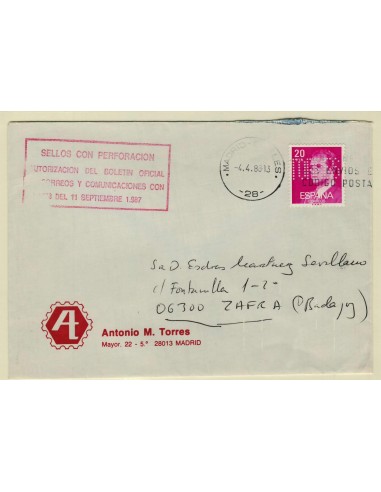 FA5868. 1975, Reinado de Juan Carlos I. Sellos taladrados por disposicion de correo para Antonio Torres