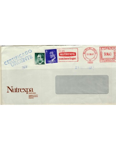 FA5871. 1987, Certificado urgente, sellos cancelados con rodillo publicitario