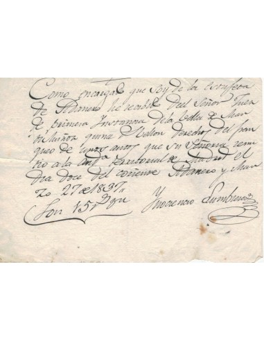FA5917. 1837, Resguardo de recibo por correo franco emitido por la estafeta postal de Adanero