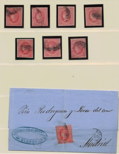 FA5921. 1864, Conjunto de 8 piezas postales canceladas con el ovalo de Burgos