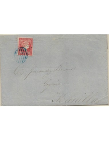 FA5932. Emision de 1855, carta circulada a Munilla, Parrilla azul