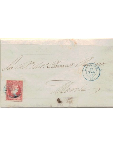 FA5939. 1858, Carta circulada a Badajoz a Merida, Parrilla azul