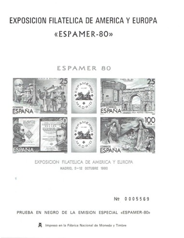 FA5951. Prueba oficial, 1980 Exposicion Mundial de Filatelia, Espamer-80