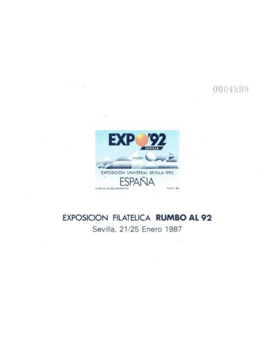 FA5960. Prueba oficial, 1987, Exposicion Filatelica RUMBO AL 92, Sevilla