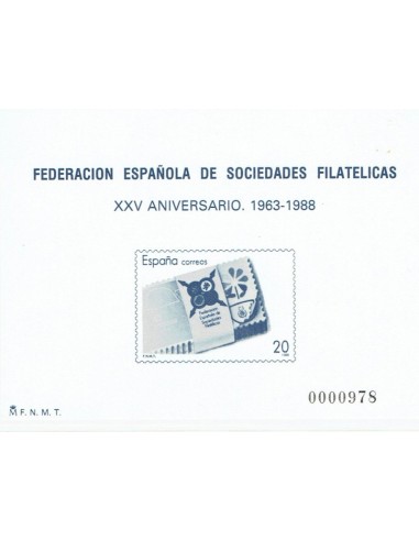 FA5964. Prueba oficial, 1988, Federacion Española de Sociedades Filatelicas, XXV Aniversario 1963-1988