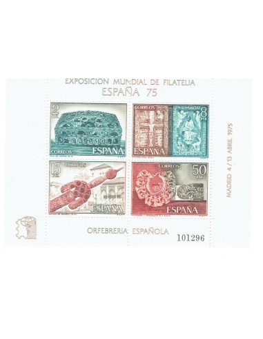 FA5997. Hojita postal, 1975, Exposicion Mundial de Filatelia ESPAÑA 75, Orfebrería española