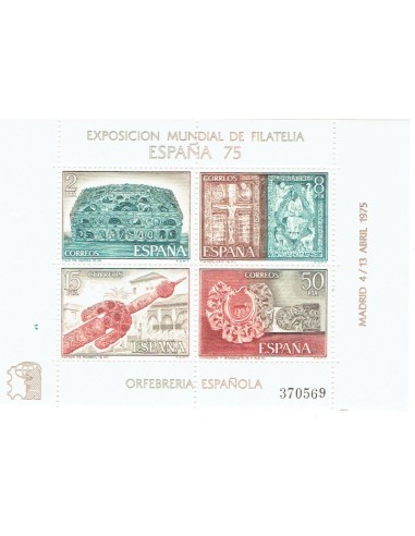FA5998. Hojita postal, 1975, Exposicion Mundial de Filatelia ESPAÑA 75, Orfebrería española