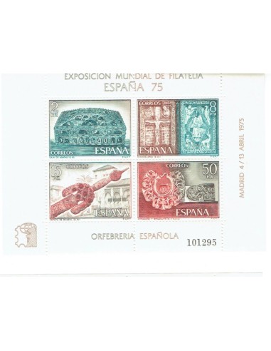 FA5999. Hojita postal, 1975, Exposicion Mundial de Filatelia ESPAÑA 75, Orfebrería española