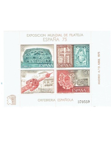 FA6000. Hojita postal, 1975, Exposicion Mundial de Filatelia ESPAÑA 75, Orfebrería española