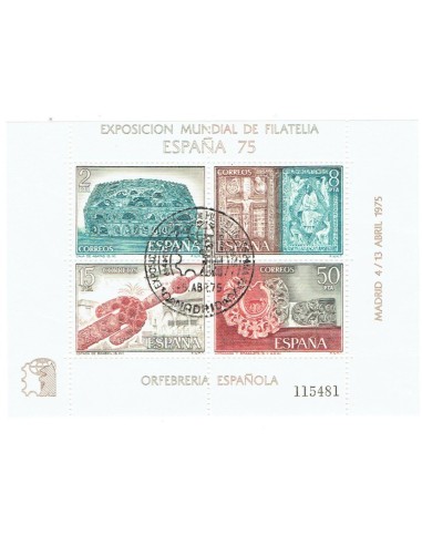 FA6002. Hojita postal, 1975, Exposicion Mundial de Filatelia ESPAÑA 75, Orfebrería española