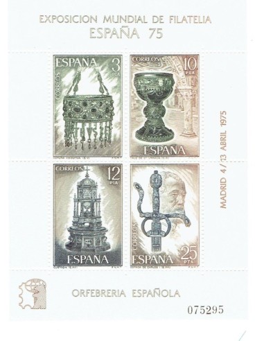 FA6007. Hojita postal, 1975, Exposicion Mundial de Filatelia ESPAÑA 75, Orfebrería española