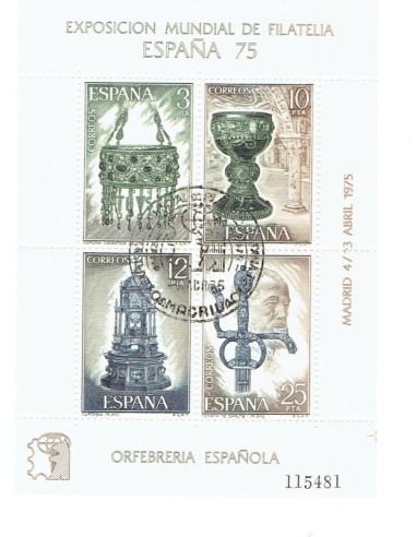 FA6008. Hojita postal, 1975, Exposicion Mundial de Filatelia ESPAÑA 75, Orfebrería española