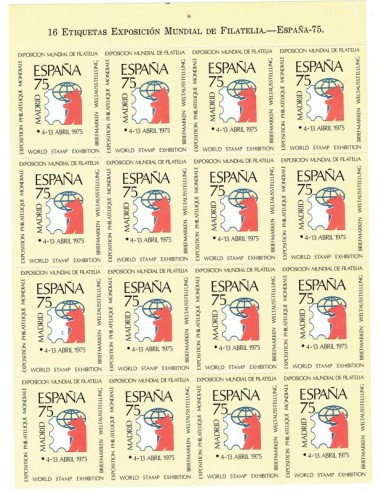 FA6009. Hojita postal, 1975, Hojita de 15 etiquetas de la Exposicion Mundial de Filatelia ESPAÑA 75