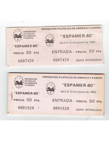 FA6010. 1980, 2 entradas para la exposicion filatelica de America y Europa ESPAMER-80