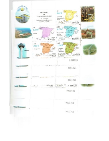 FA6075. Hojita postal, 2001, Conjunto de 14 hojitas de los 150 Años del Ministerio de Fomento, Programa de Infraestructuras
