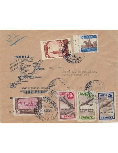 FA6994. Marruecos español, 1945, correo certificado de Puente de San Fernando a Barcelona