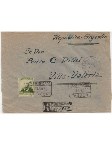 FA7000. 1936. Correo certificado circulado de Tanger a Villa Valeria (Argentina)