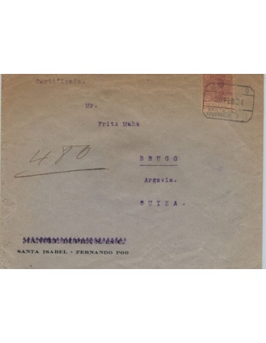 FA7003. 1921. Correo certificado circulado de Santa Isabel a Brugg (Suiza)