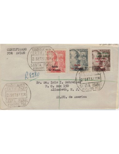 FA7006. 1951. Correo certificado circulado de Santa Isabel a New York