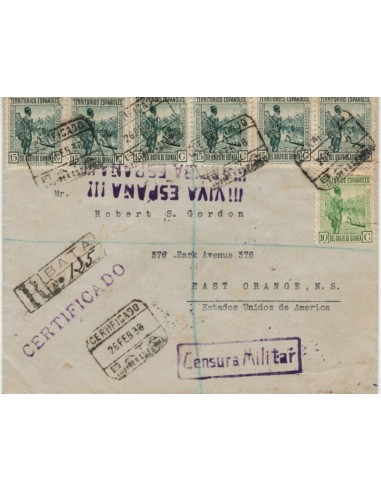 FA7014. 1938, Correo certificado circulado de Bata a East Orange (Estados Unidos) (Suecia)