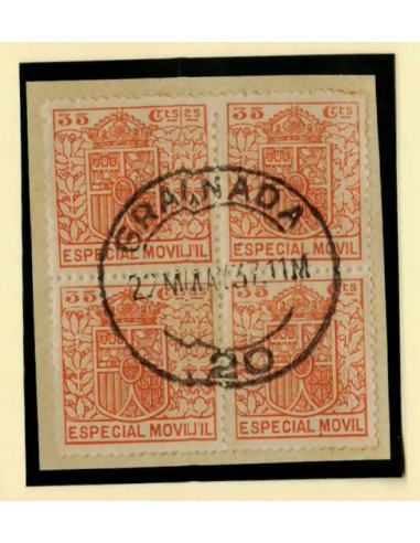 FA7057. FISCALES. 1923/32. Bloque de 4 valores de 35c naranja