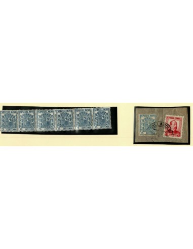 FA7069. FISCALES. 1932/38, tira de 6 valores de 5c. azul y franqueo republicano