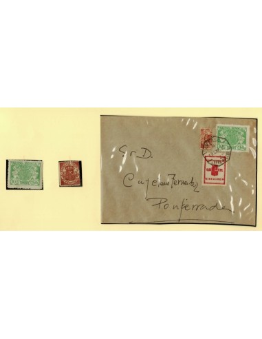 FA7082. FISCALES, Efecto postal dirigido a Ponferrada franqueado con sello local, bisectado y timbre de Hacienda Provincial