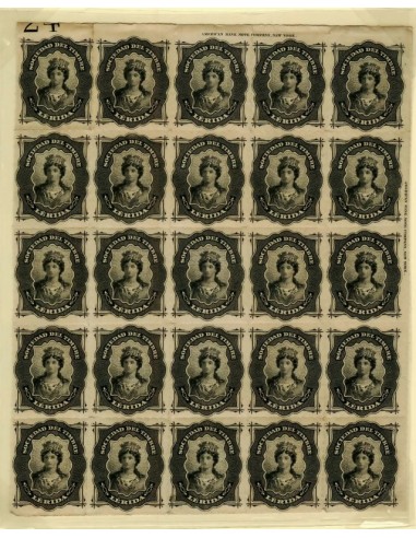 FA7088. FISCALES, Bloque de 25 sellos de Contraseña de Lerida de la Sociedad del Timbre